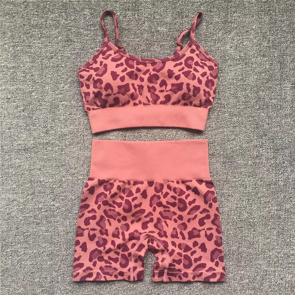 2024 Women Fashion Sexy Leopard Printed 2 PCS Yoga Set Gym Shockproof Sports Bras Sport Leggings Running Work Out Training Suit