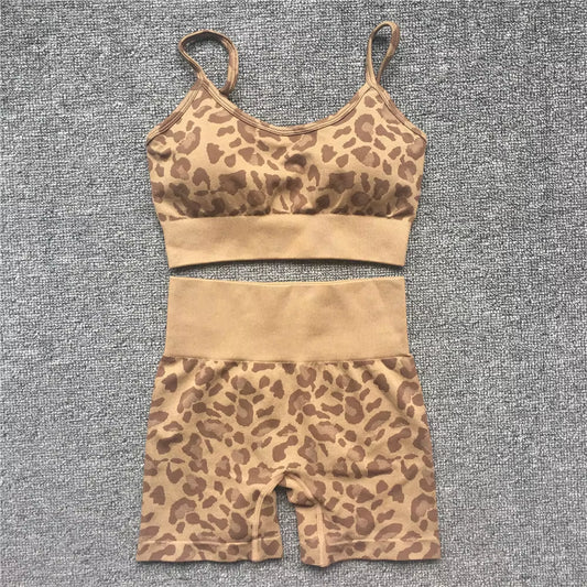 2024 Women Fashion Sexy Leopard Printed 2 PCS Yoga Set Gym Shockproof Sports Bras Sport Leggings Running Work Out Training Suit