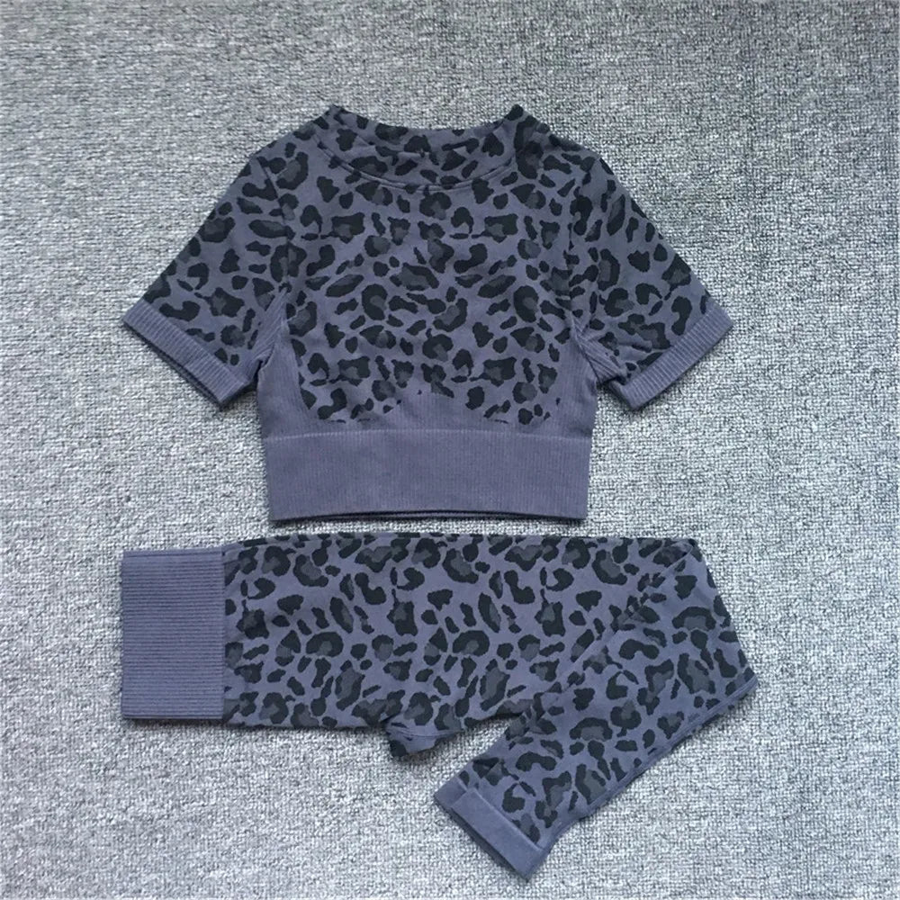 2024 Women Fashion Sexy Leopard Printed 2 PCS Yoga Set Gym Shockproof Sports Bras Sport Leggings Running Work Out Training Suit