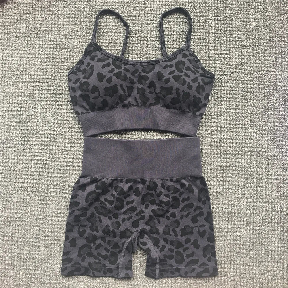 2024 Women Fashion Sexy Leopard Printed 2 PCS Yoga Set Gym Shockproof Sports Bras Sport Leggings Running Work Out Training Suit