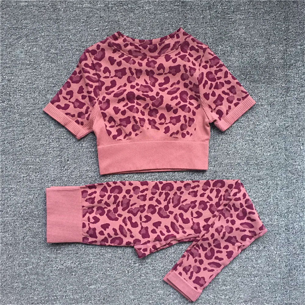 2024 Women Fashion Sexy Leopard Printed 2 PCS Yoga Set Gym Shockproof Sports Bras Sport Leggings Running Work Out Training Suit