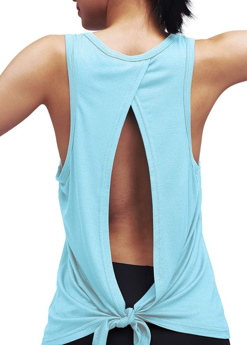 Womens Workout Yoga Tops Open Back Shirts Tie Back Tank Tops with Adjustable Fit