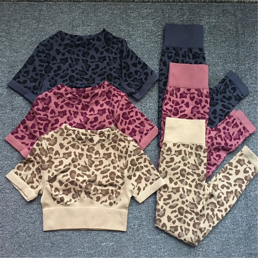 2024 Women Fashion Sexy Leopard Printed 2 PCS Yoga Set Gym Shockproof Sports Bras Sport Leggings Running Work Out Training Suit